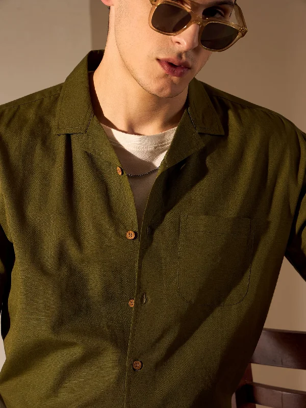 Men's Long-Sleeve Shirts for Year-Round WearOlive Green: Sustainable Hemp Drop Shoulder Oversize Shirt