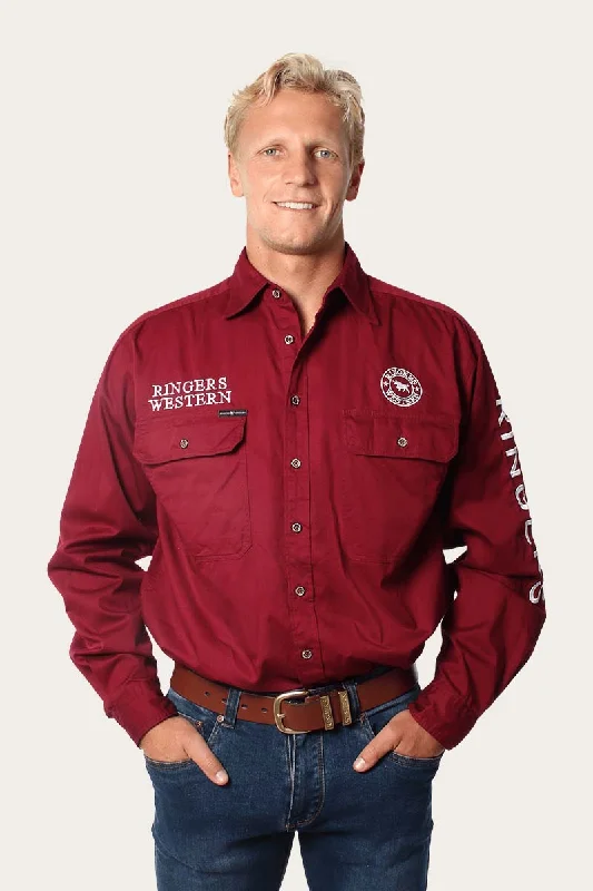 Men's Color-Blocking Shirts for a Statement LookHawkeye Mens Full Button Work Shirt - Burgundy/White