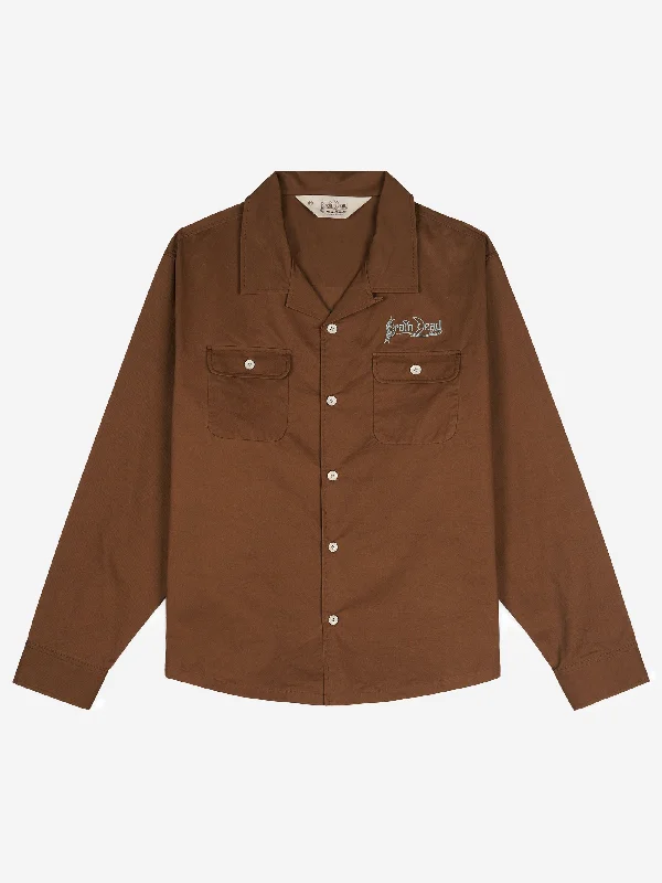 Men's Cowboy Shirts for Western StyleBrain Dead Poplin Camp Collar Shirt - Chocolate