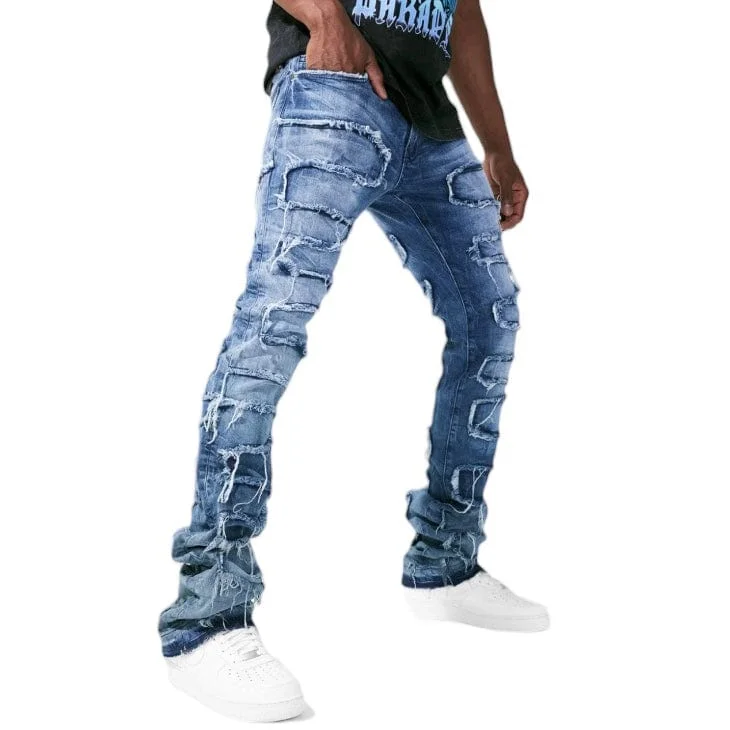 Men's Patterned Pants with Geometric DesignsJordan Craig Martin Stacked Oasis Denim (Nightfall) JTF1131