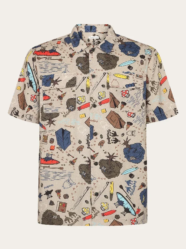 Men's Solid-Color Button-Down Shirts for VersatilityRegular fit structured AOP short sleeved shirt - GOTS/Vegan - Creme