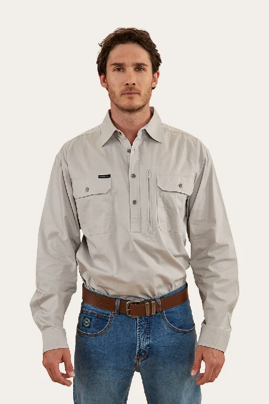 Men's Patterned Button-Down Shirts for Added InterestTempest Mens Half Button Work Shirt - Beige