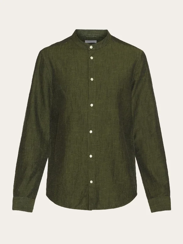 Men's Wrinkle-Free Shirts for Easy CareCustom fit linen stand collar shirt - Burned Olive