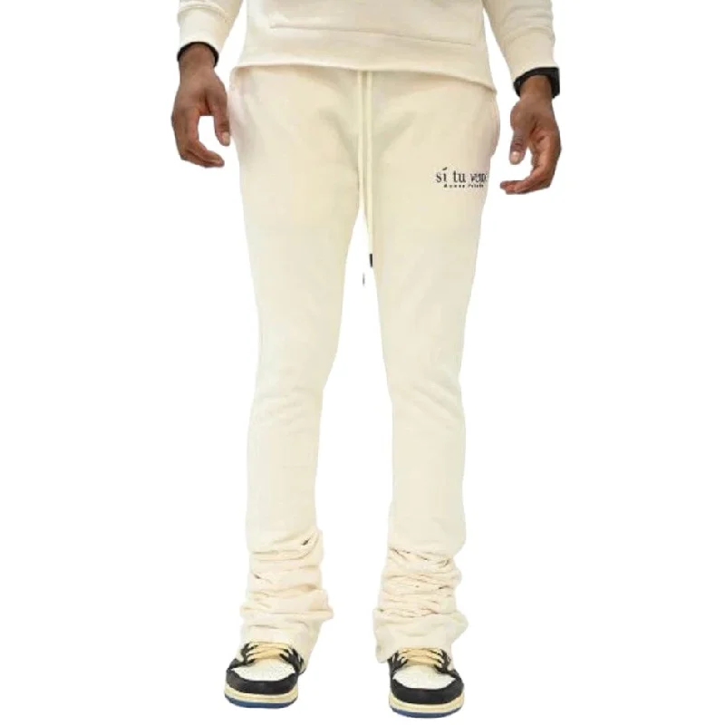 Men's Dress Pants for Special EventsSi Tu Veux Veux Super Stacked Joggers (Ivory) TV0088