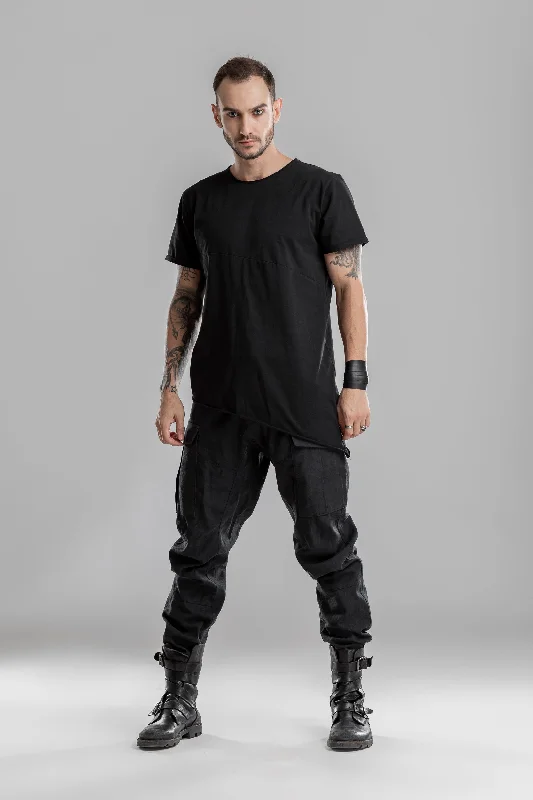 Men's Shirts with Hook-and-Loop ClosuresBasic extended black T-Shirt