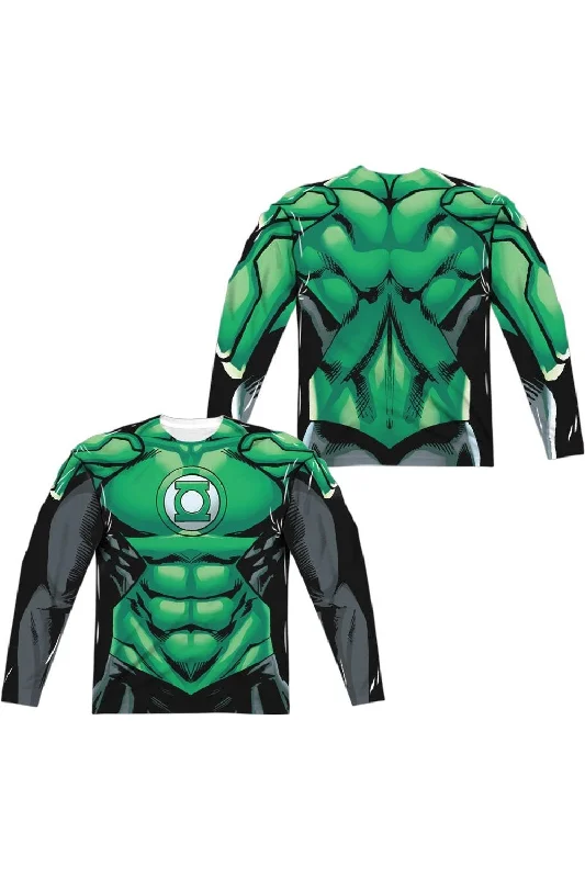 Men's Shirts with Pleated HemlinesGreen Lantern Uniform (Front/Back Print) Long Sleeve Adult Poly Crew Tee / T-Shirt