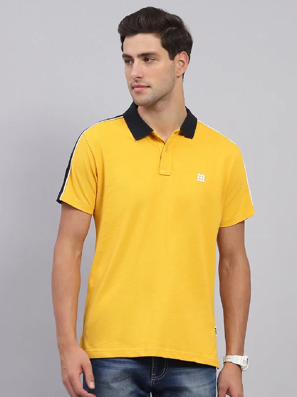 Men's Tailored Shirts for a Professional AppearanceMen Mustard Solid Collar Half Sleeve T-Shirt