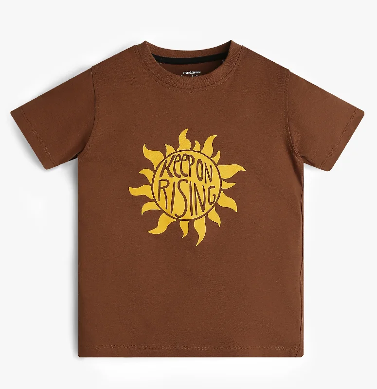 Men's Shirts with Pleated HemlinesBoys Graphic Crew Neck Sun Print T-Shirt