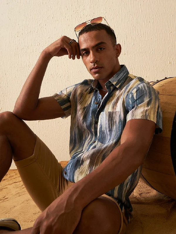 Men's Insulated Shirts for Cold WeatherDENNISON Grey abstract printed Hemp Shirt
