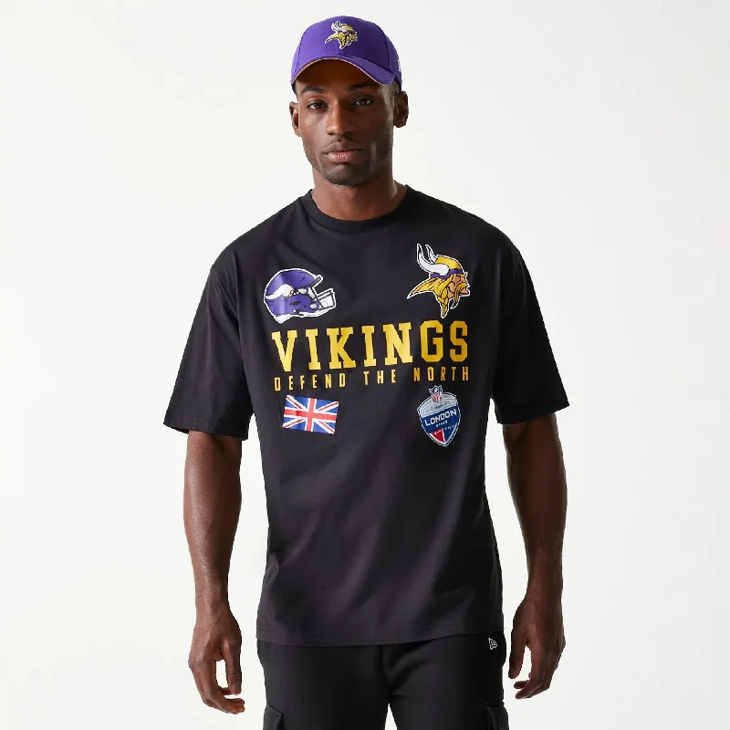 Men's Shirts with Convertible CollarsMinnesota Vikings NFL Games Collegiate Black Oversized T-Shirt