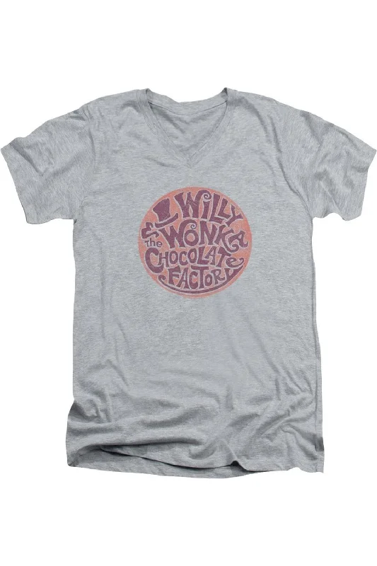 Men's Shirts with CollarsWilly Wonka And The Chocolate Factory Circle Logo Short Sleeve Adult V Neck Premium Cotton Tee / T-Shirt