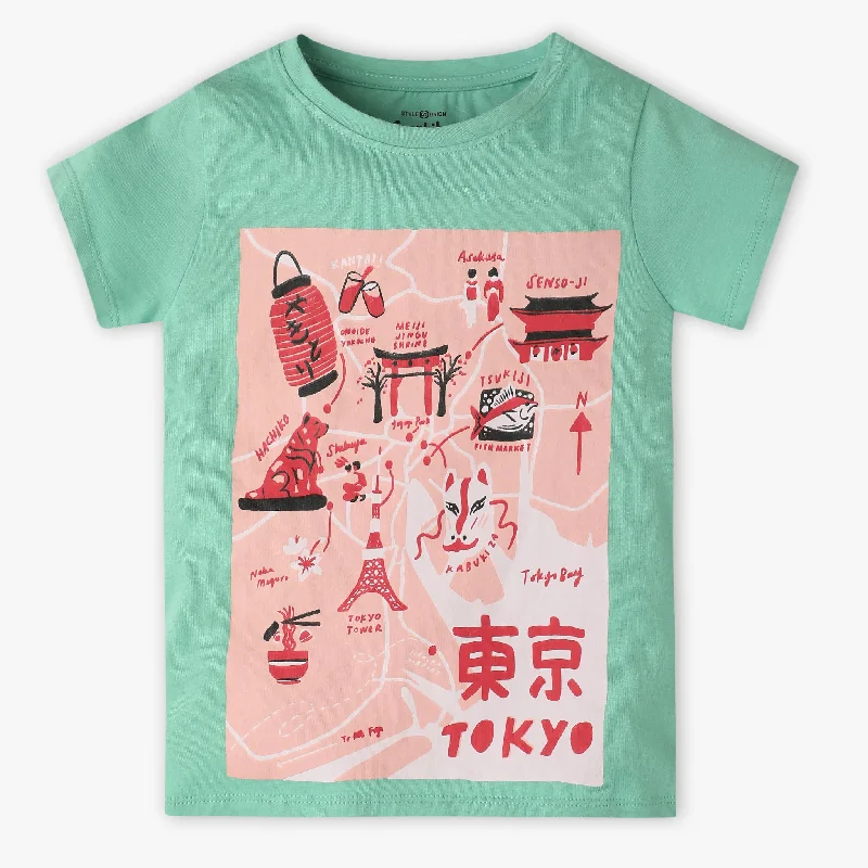Men's Three-Quarter Sleeved TopsGirls Crew Neck Fun Playtime Graphic T-Shirt