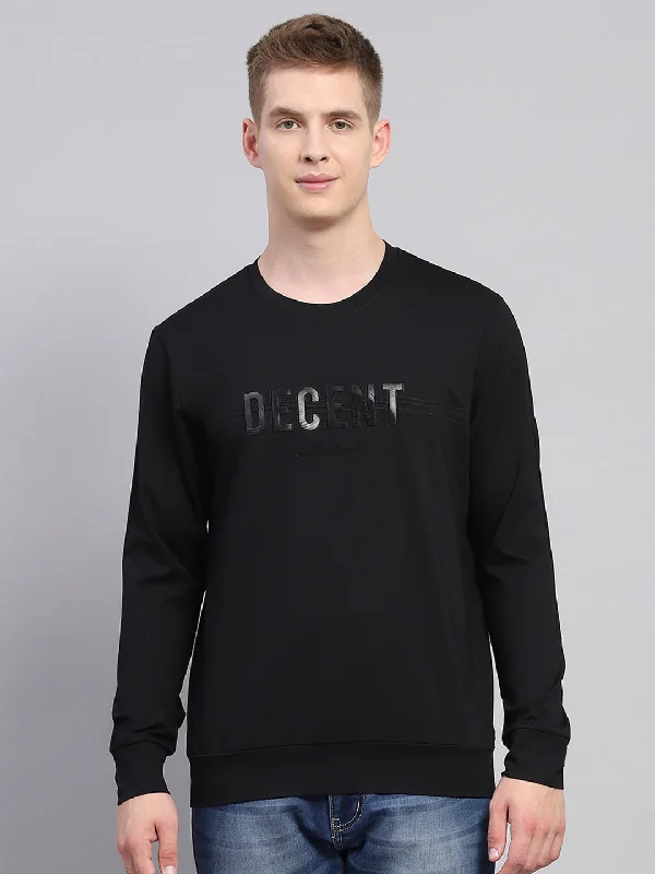 Men's Shirts with Wrinkle-Resistant FabricMen Black Printed Round Neck Full Sleeve Winter T-Shirt