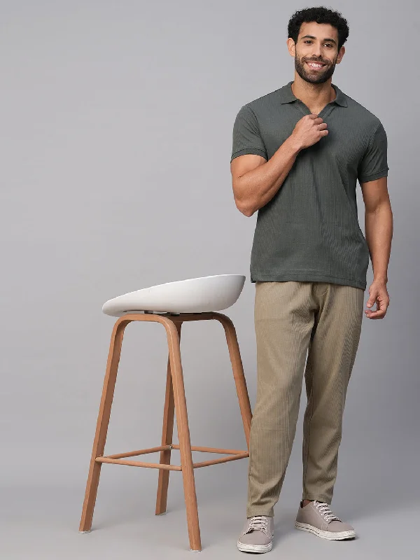 Men's Pants with Side PocketsMen's Khaki Cotton Elastane Regular Fit Track Pant