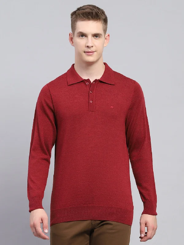 Men's Shirts for HuntingMen Maroon Solid Collar Full Sleeve Winter T-Shirt