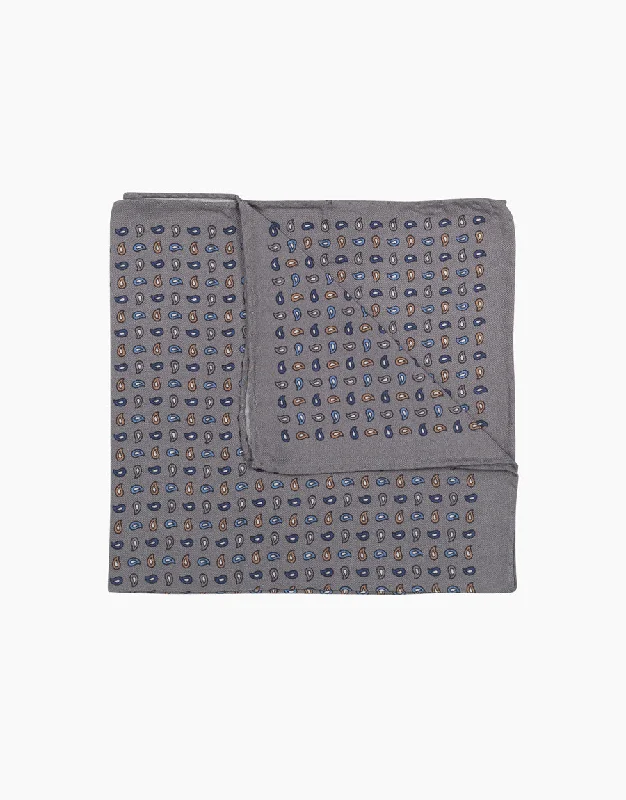 Grey paisley silk pocket square