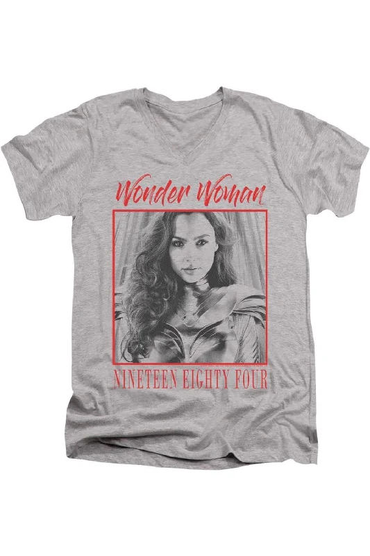Men's Shirts with Zippered PocketsWonder Woman 84 Wonder Chic Short Sleeve Adult V Neck Premium Cotton Tee / T-Shirt