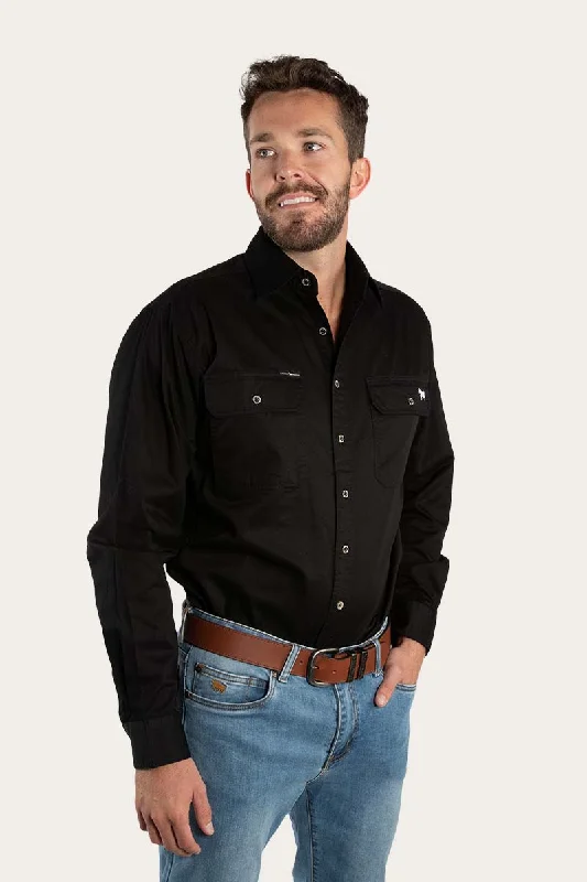 Men's Dressy Casual Shirts for Smart-Casual EventsKing River Mens Full Button Work Shirt - Black