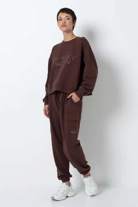 Men's Pants with Faux Leather PatchesTrack Pants _ 157967 _ Chocolate