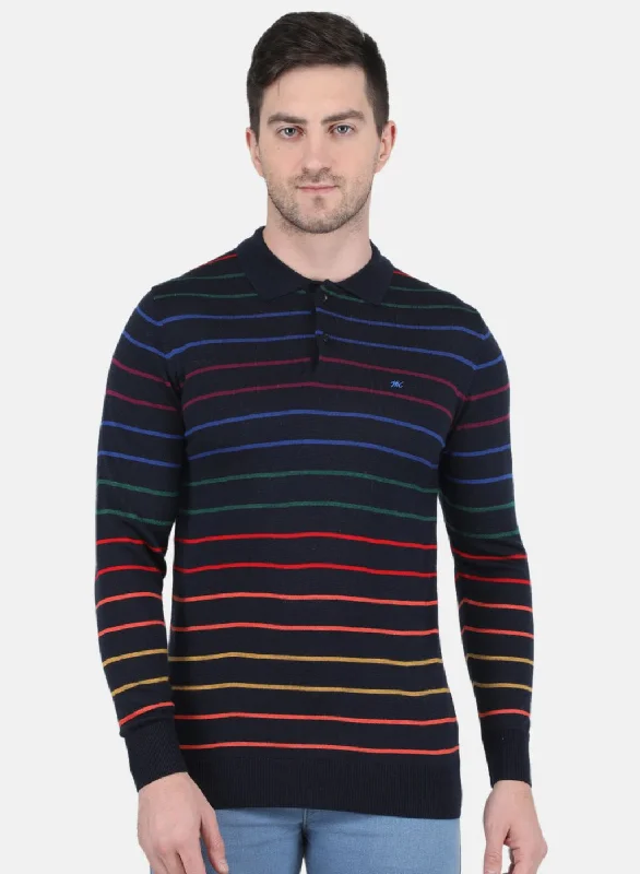 Men's Shirts with UV ProtectionMen NAvy Blue Stripe T-Shirt