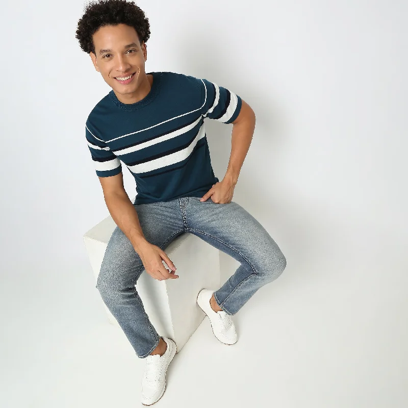Men's Shirts with Animal PrintsRegular Fit Striped Flatknits T-Shirt
