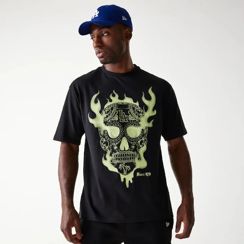 Men's Shirts with Appliquéd SleevesLA Dodgers MLB Glow Black Oversized T-Shirt