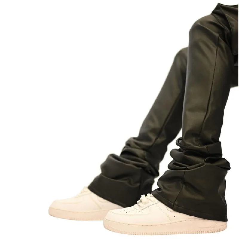 Men's Running Pants for ExerciseDoctrine Denim Carter Pu Stacked Pants (Black Vegan Leather) DB0022-STK