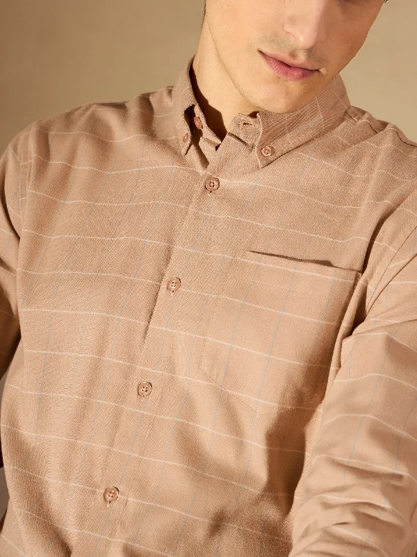 Men's Custom-Fit Shirts for a Personalized LookBrown Checked Formal Shirt