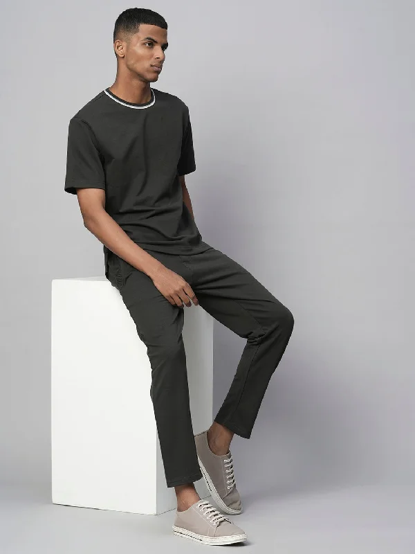 Men's Pants with Elastic CuffsMen's Grey Cotton Regular Fit Pant