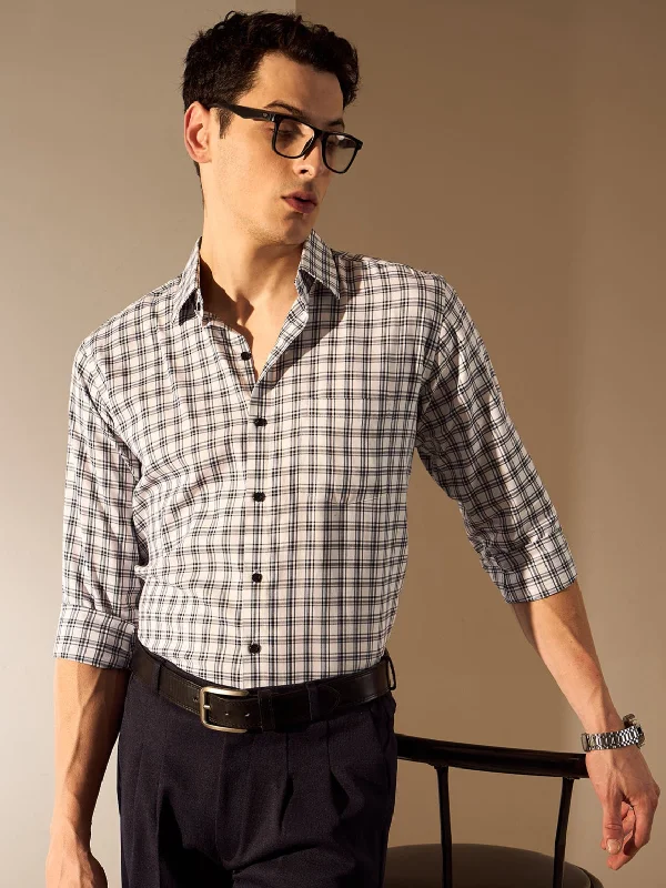 Men's Tab-Collar Shirts for a Crisp LookWhite and Blue: Men's Checked Formal Shirt
