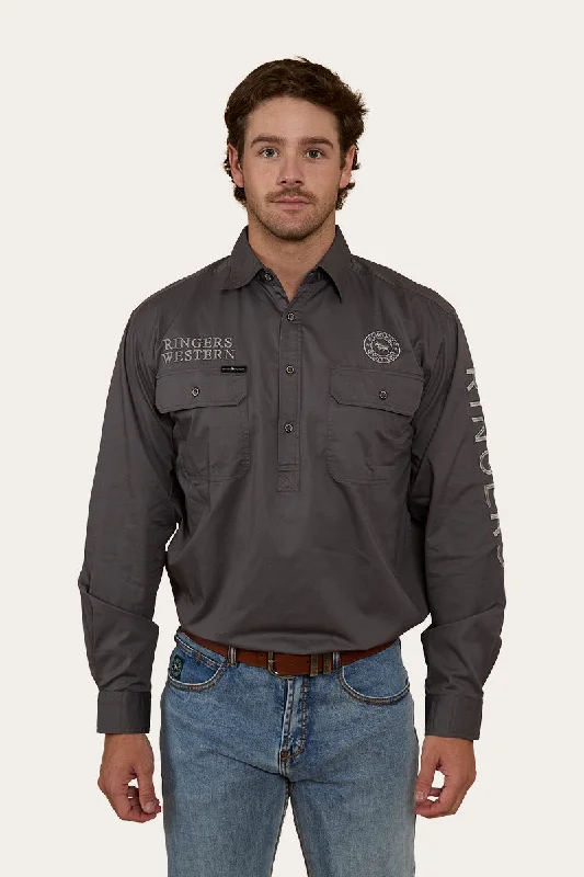 Men's Spread-Collar Shirts for a Bold StatementHawkeye Mens Half Button Work Shirt - Magnum/Ultimate Grey