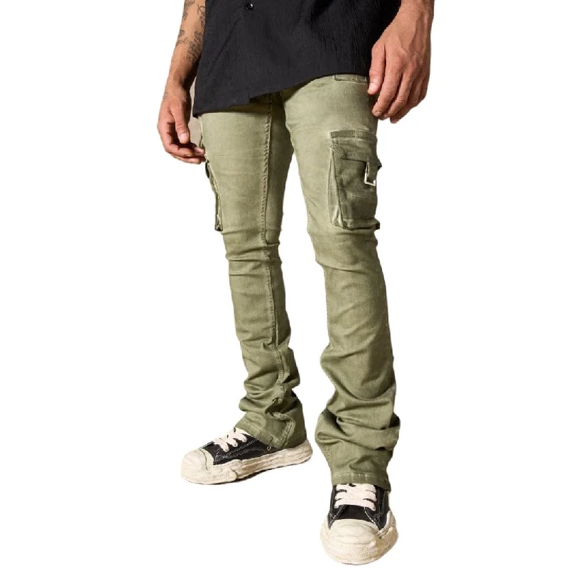 Men's Tailored Pants for a Sharp AppearanceSerenede Oil Cargo Stacked Jean (Olive) OIL-OLV