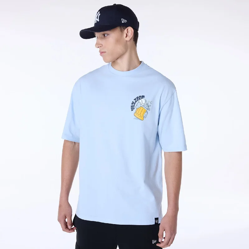 Men's Shirts with Elastic WaistbandsNew York Yankees MLB Food Graphic Pastel Blue Oversized T-Shirt