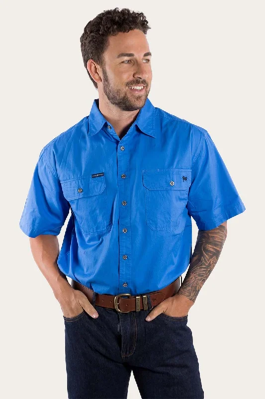 Men's Tennis Shirts for Court ComfortLake Argyle Mens Short Sleeve Full Button Work Shirt - Blue