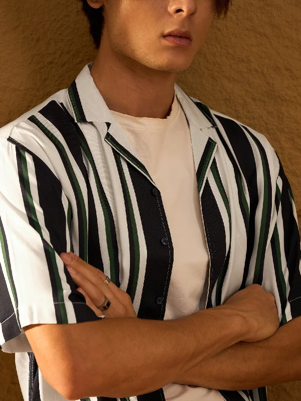 Men's Performance Shirts for Active LifestylesStripes Printed Drop Shoulder Oversized Rayon Shirt