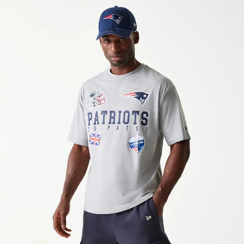 Men's Shirts with Raw-Edge HemlinesNew England Patriots NFL Games Collegiate Grey Oversized T-Shirt