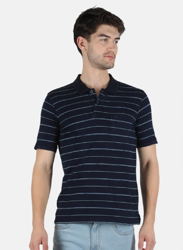 Men's Shirts with Elastic WaistbandsMen Blue Stripe T-Shirt