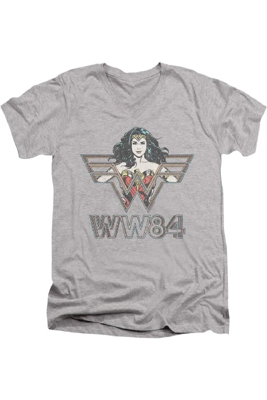 Men's Shirts with Surplice HemlinesWonder Woman 84 In Symbol Short Sleeve Adult V Neck Premium Cotton Tee / T-Shirt