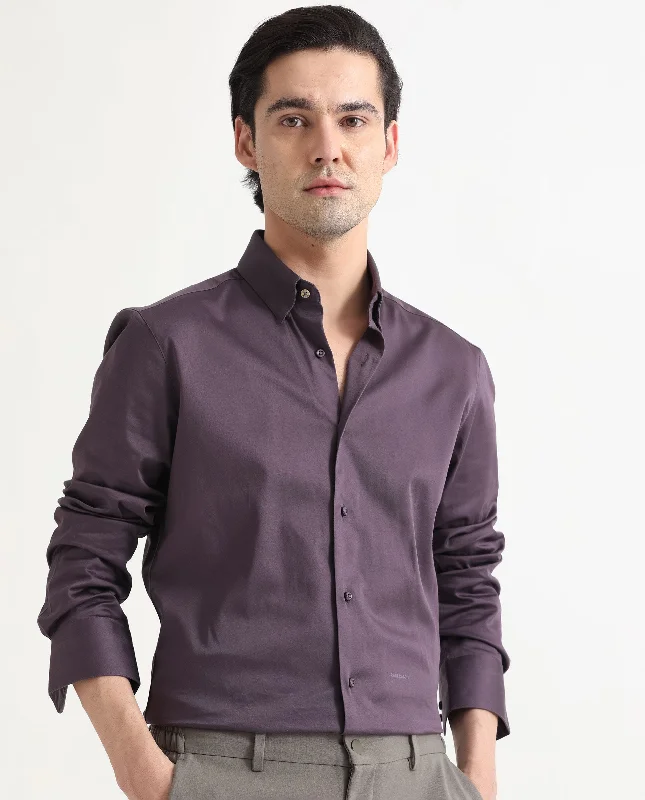 Men's Denim Shirts for a Rugged LookRare Rabbit Men's Comor Dark Purple Satin Fabric Full Sleeves Solid Shirt