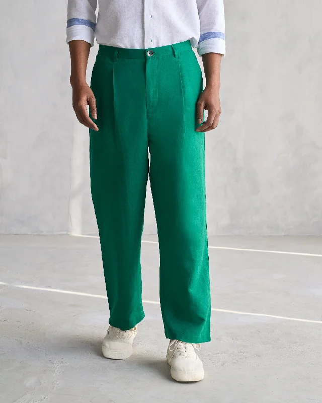 Men's Solid-Colored Pants for VersatilityPleated Pants - Green