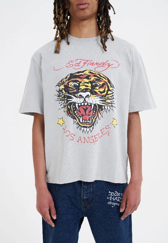 Men's Shirts with Logo EmbossmentsMens La-Tiger-Vintage T-Shirt - Grey