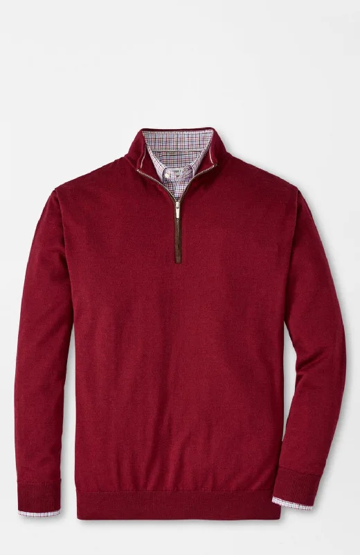 Autumn Crest Suede Trim Quarter-Zip In Holiday Red