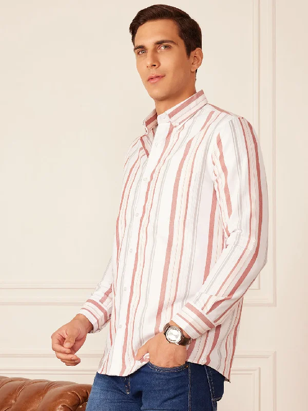 Lightweight Men's Poplin ShirtsDENNISON Smart Striped Button-Down Collar Casual Shirt