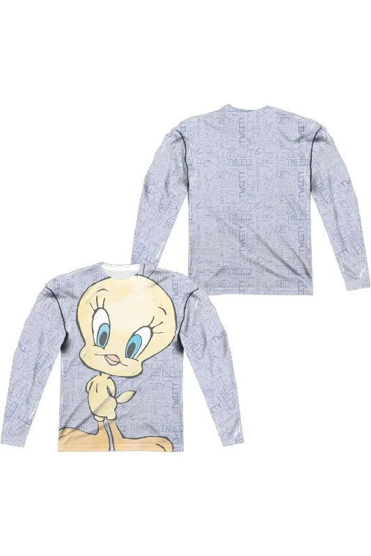 Men's Shirts with Velcro ClosuresLooney Tunes Tweety Girl (Front/Back Print) Long Sleeve Adult Poly Crew Tee / T-Shirt