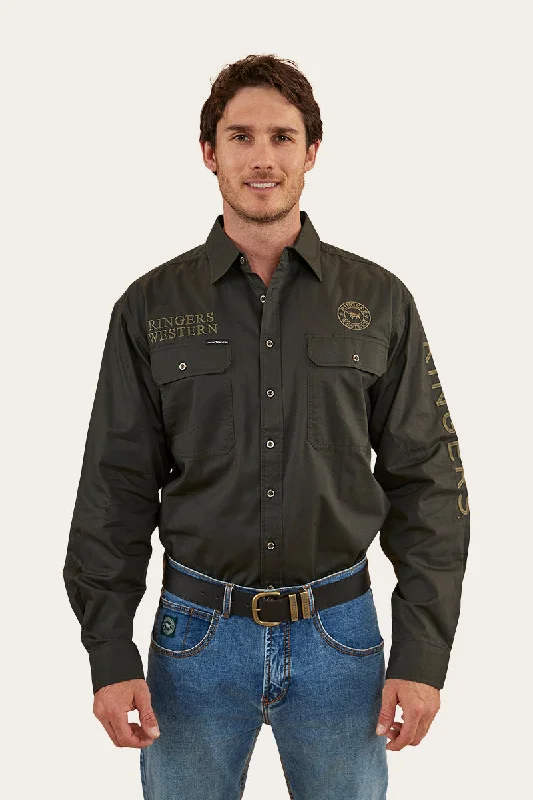 Men's Bold-Color Shirts for a Statement PieceHawkeye Mens Full Button Work Shirt - Charcoal/Military Green