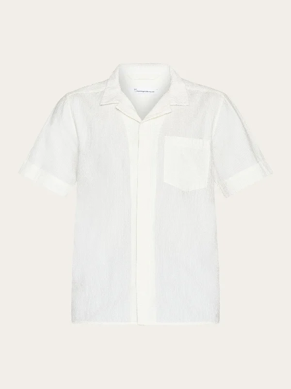 Men's Patterned Dress Casual Shirts for Smart-Casual EventsBox short sleeve seersucker shirt GOTS/Vegan - Egret