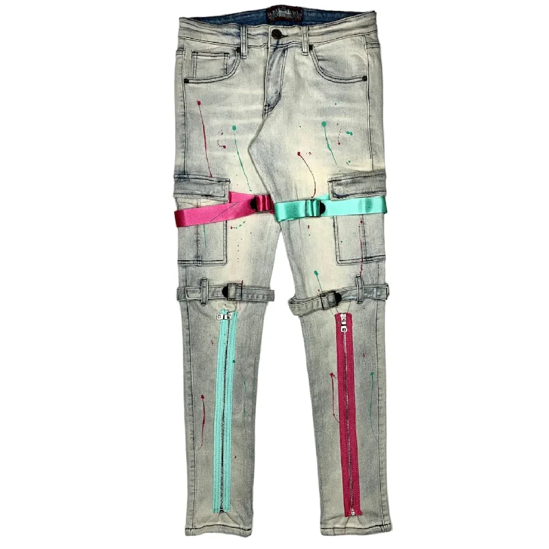 Men's Pants with Back PocketsDenimiCity Stacked Trim Denim (Light Blue) DNM-K049