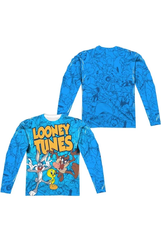 Men's Tailored Shirts for a Professional AppearanceLooney Tunes Collage Of Characters (Front/Back Print) Long Sleeve Adult Poly Crew Tee / T-Shirt