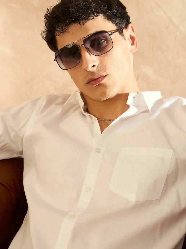 Men's Limited Edition Shirts for ExclusivityDENNISON Men White Comfort Fit Solid Formal Shirt