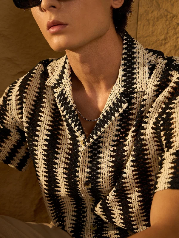 Men's Patterned Button-Down Shirts for Added InterestZig Zag Pattern Oversized Crochet Shirt